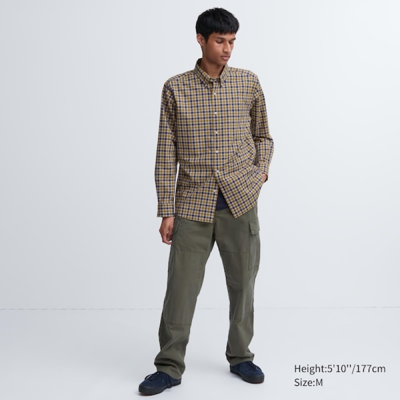 Uniqlo Extra Fine Bomulds Broadcloth Checked Long-Sleeve Skjorte Herre Gul | 4587-JDMBF