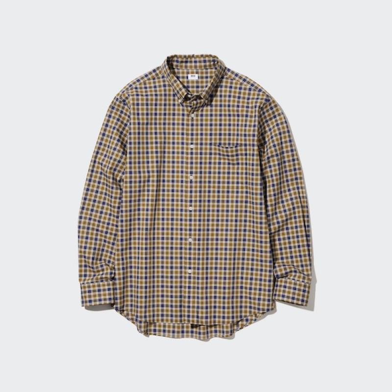 Uniqlo Extra Fine Bomulds Broadcloth Checked Long-Sleeve Skjorte Herre Gul | 4587-JDMBF