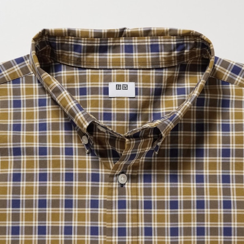 Uniqlo Extra Fine Bomulds Broadcloth Checked Long-Sleeve Skjorte Herre Gul | 4587-JDMBF