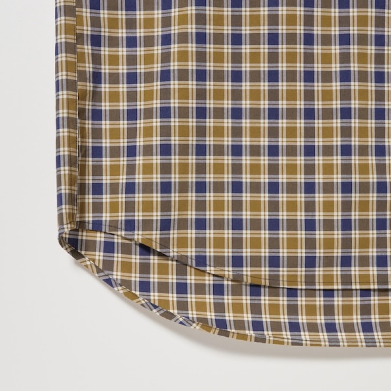 Uniqlo Extra Fine Bomulds Broadcloth Checked Long-Sleeve Skjorte Herre Gul | 4587-JDMBF