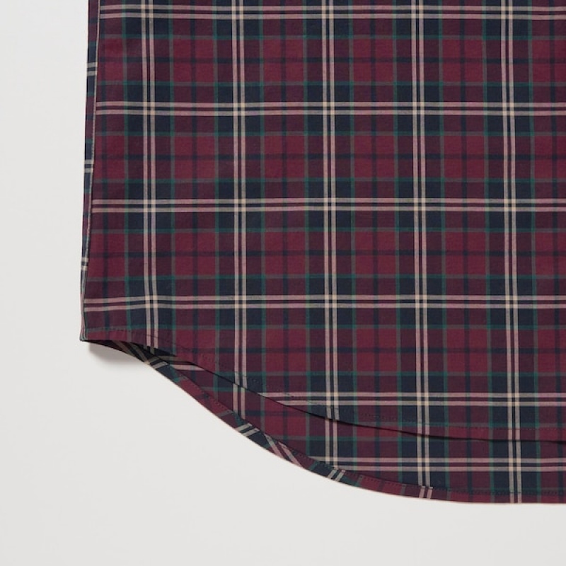 Uniqlo Extra Fine Bomulds Broadcloth Checked Long-Sleeve Skjorte Herre Bordeaux | 9014-UAIET