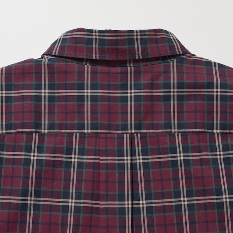 Uniqlo Extra Fine Bomulds Broadcloth Checked Long-Sleeve Skjorte Herre Bordeaux | 9014-UAIET