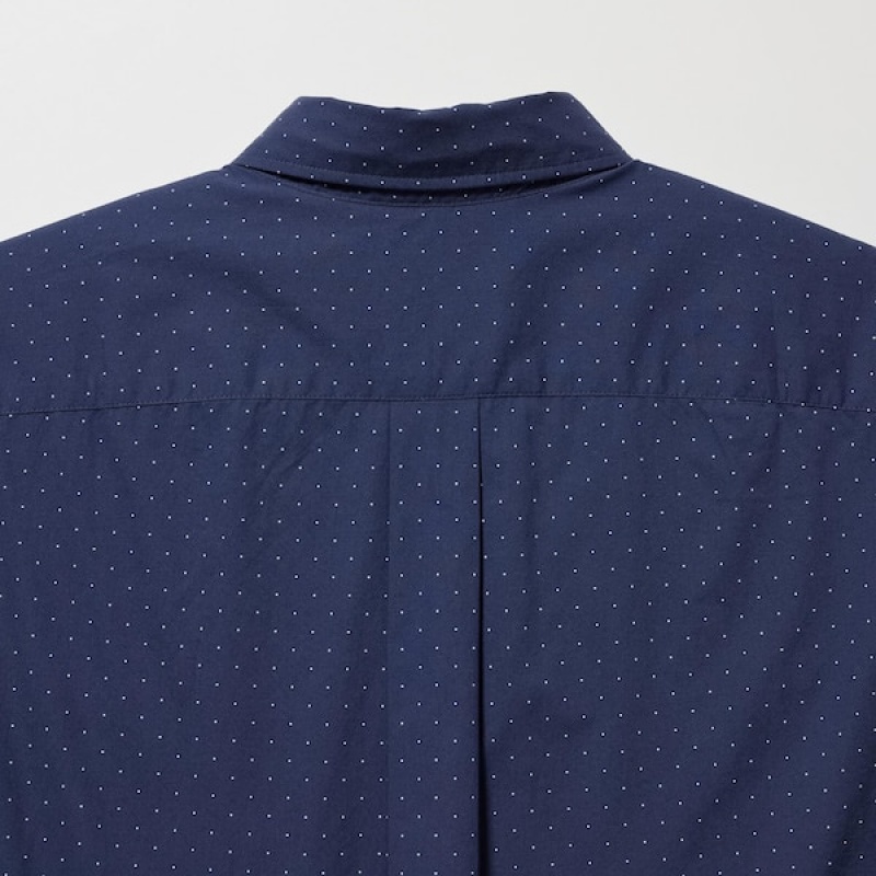 Uniqlo Extra Fine Bomulds Broadcloth Dotted Long-Sleeve Skjorte Herre Blå | 7498-UBFIZ