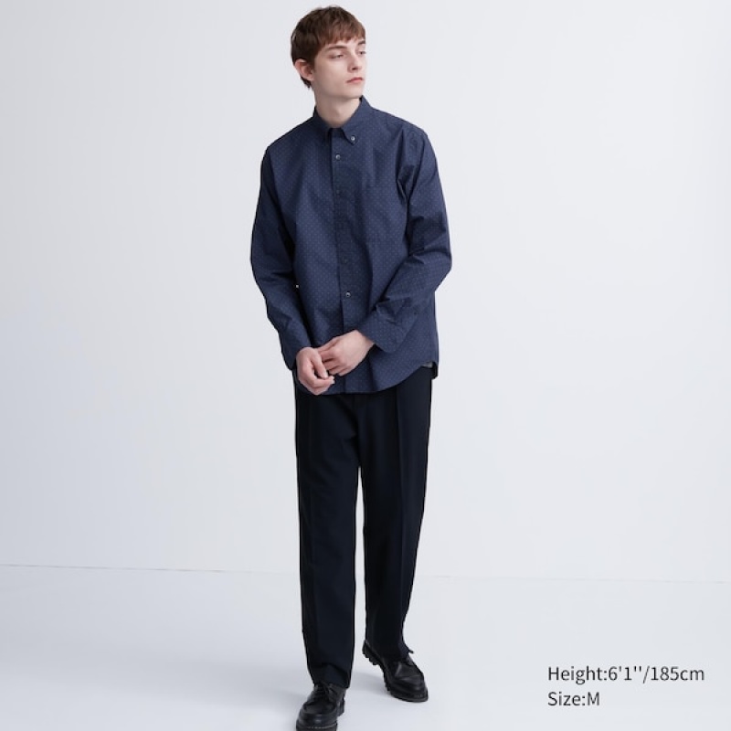 Uniqlo Extra Fine Bomulds Broadcloth Dotted Long-Sleeve Skjorte Herre Blå | 7498-UBFIZ