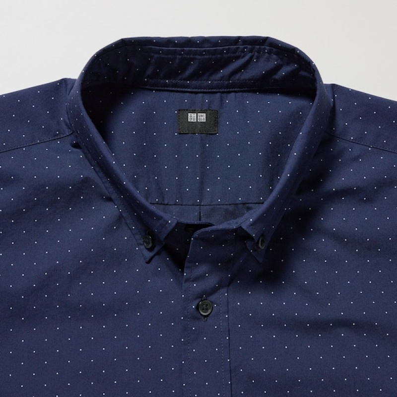 Uniqlo Extra Fine Bomulds Broadcloth Dotted Long-Sleeve Skjorte Herre Blå | 7498-UBFIZ