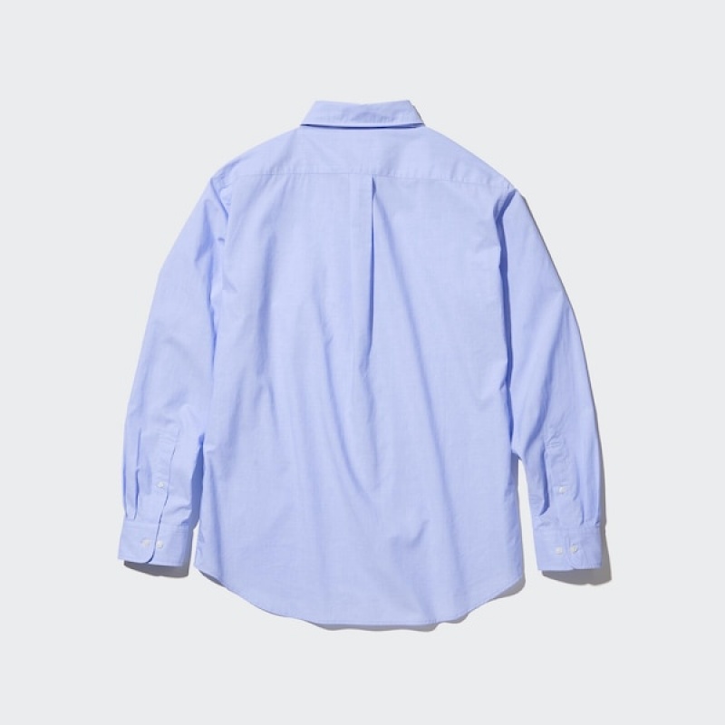 Uniqlo Extra Fine Bomulds Broadcloth Long-Sleeve Skjorte Herre Blå | 8714-OIDCN