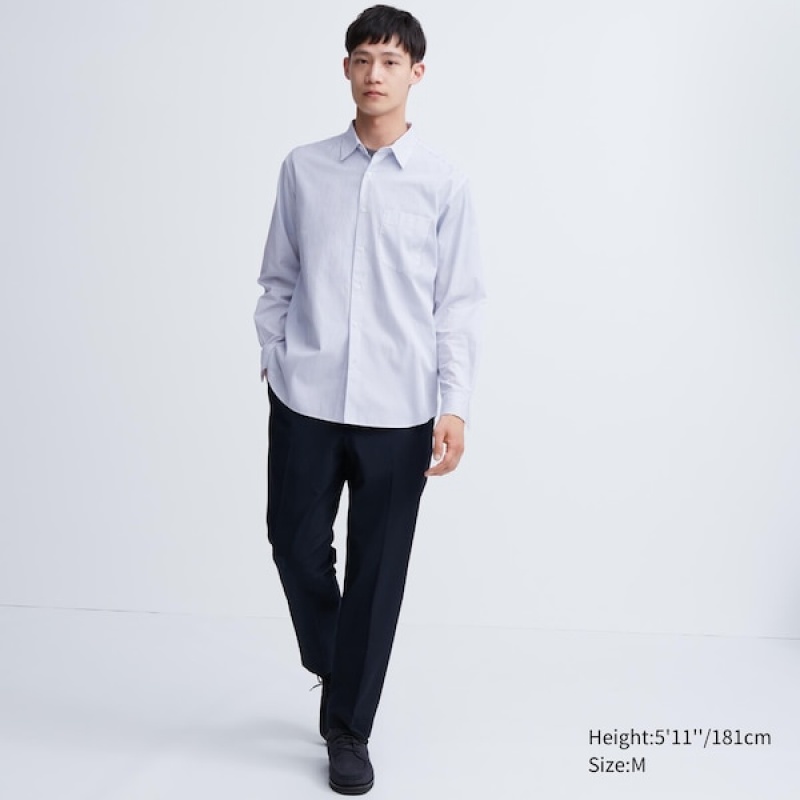 Uniqlo Extra Fine Bomulds Broadcloth Long-Sleeve Skjorte Herre Hvide | 1579-DGPCT