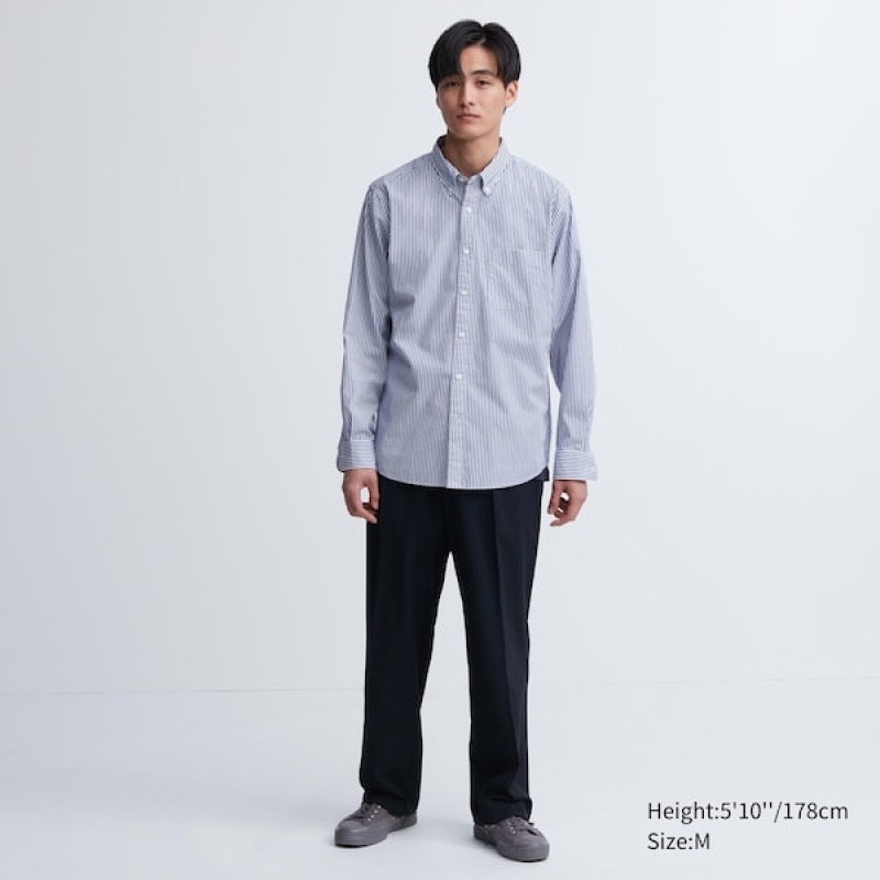 Uniqlo Extra Fine Bomulds Broadcloth Stribet Long-Sleeve Skjorte Herre Blå | 3982-SCWQR