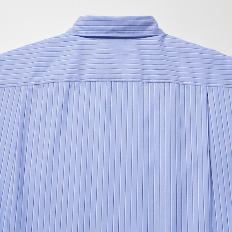 Uniqlo Extra Fine Bomulds Broadcloth Stribet Long-Sleeve Skjorte Herre Blå | 2815-NKRVE