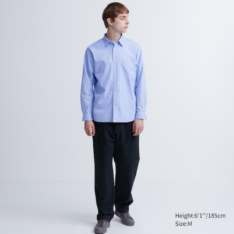 Uniqlo Extra Fine Bomulds Broadcloth Stribet Long-Sleeve Skjorte Herre Blå | 2815-NKRVE