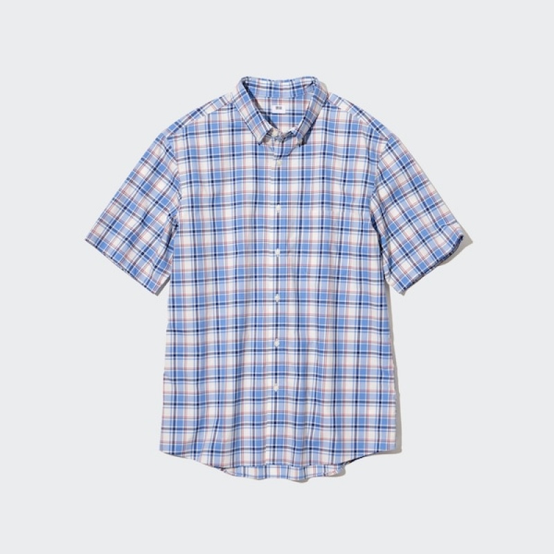 Uniqlo Extra Fine Bomulds Kort-Sleeve Skjorte Herre Blå | 3708-NWYHA