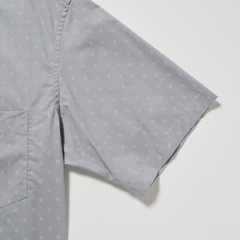 Uniqlo Extra Fine Bomulds Kort-Sleeve Skjorte Herre Grå | 8352-ZNPED