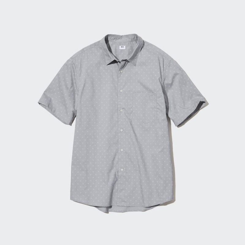 Uniqlo Extra Fine Bomulds Kort-Sleeve Skjorte Herre Grå | 8352-ZNPED