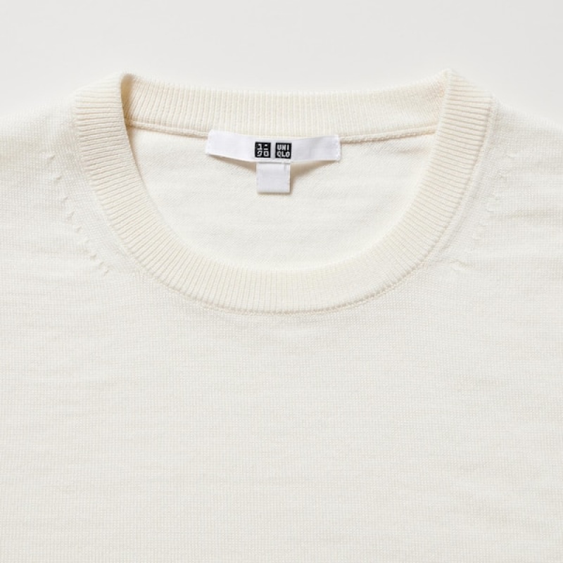 Uniqlo Extra Fine Merino Crew Neck Long-Sleeve Trøjer Dame Hvide | 5241-OCZKW