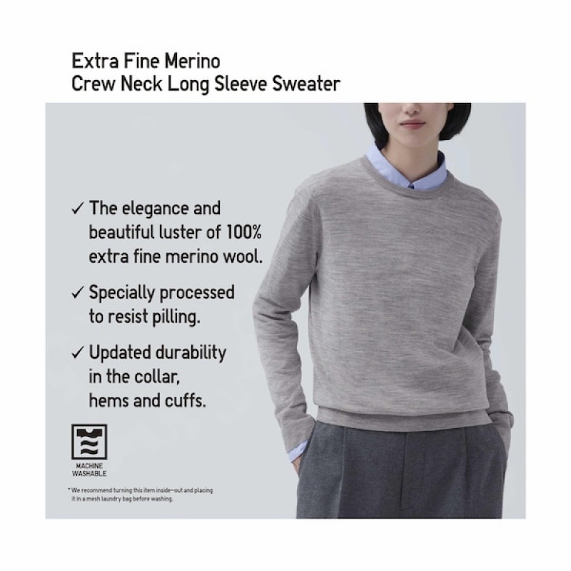 Uniqlo Extra Fine Merino Crew Neck Long-Sleeve Trøjer Dame Blå | 5231-RQLDM