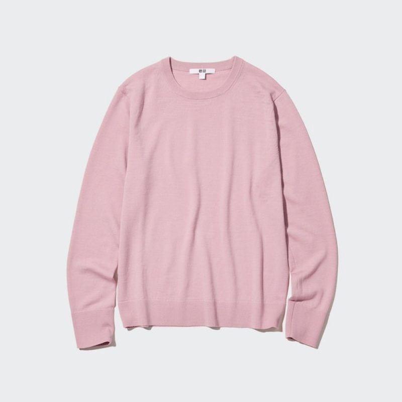 Uniqlo Extra Fine Merino Crew Neck Long-Sleeve Trøjer Dame Blå | 5231-RQLDM