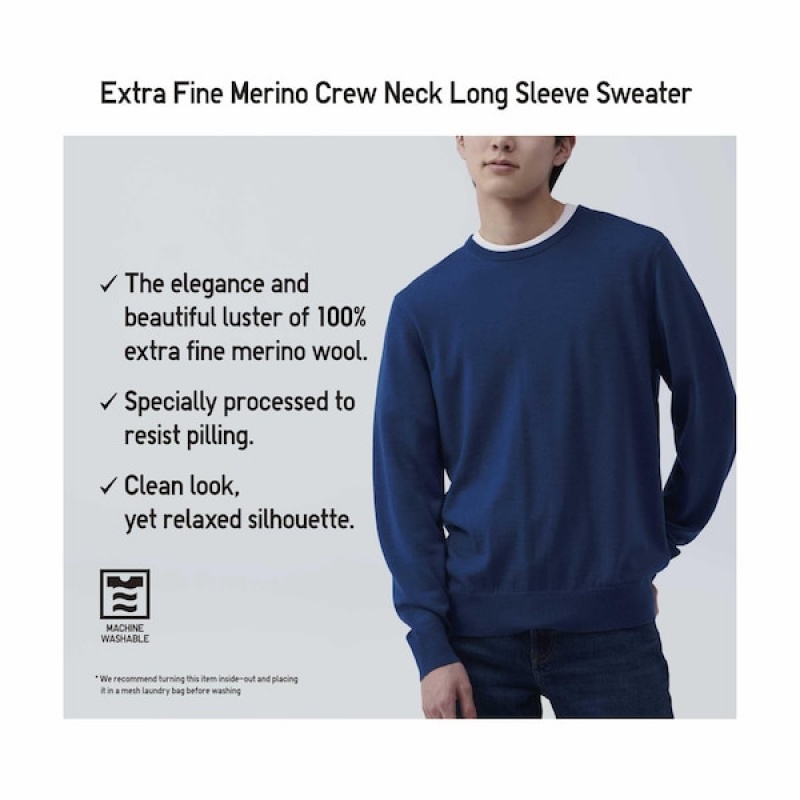 Uniqlo Extra Fine Merino Crew Neck Trøjer Herre Grå | 6153-JUICA