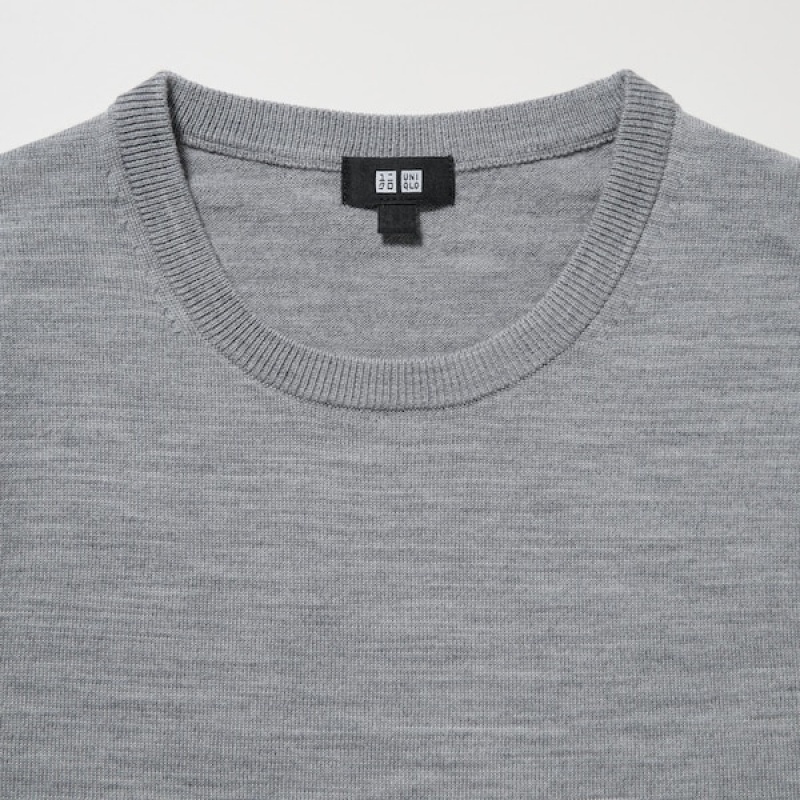 Uniqlo Extra Fine Merino Crew Neck Trøjer Herre Grå | 6153-JUICA