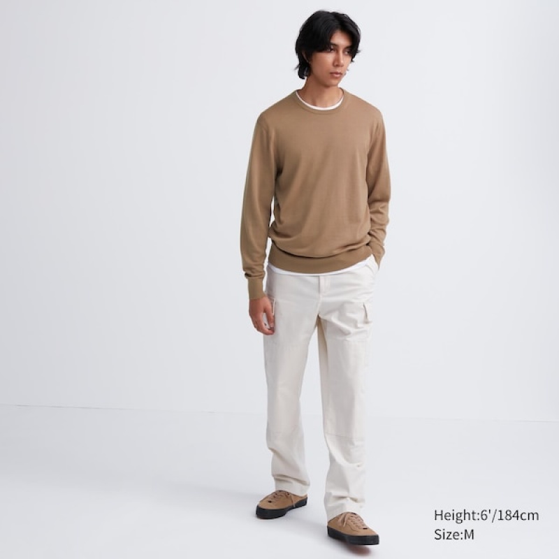 Uniqlo Extra Fine Merino Crew Neck Trøjer Herre Abrikos | 9715-TFRNV