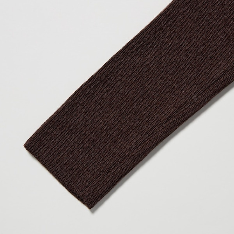 Uniqlo Extra Fine Merino Ribbet Turtleneck Long-Sleeve Trøjer Dame Chokolade | 4359-ZCQTJ