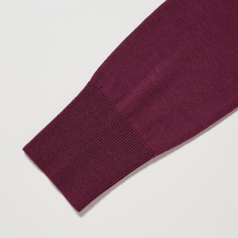 Uniqlo Extra Fine Merino V-Neck Long-Sleeve Trøjer Dame Bordeaux | 0521-VZYAK