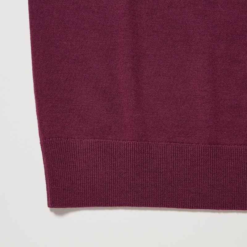 Uniqlo Extra Fine Merino V-Neck Long-Sleeve Trøjer Dame Bordeaux | 0521-VZYAK