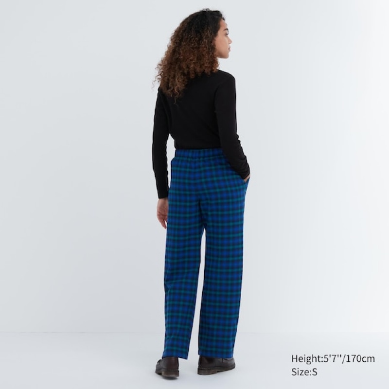 Uniqlo Flannel Checked Bukser Dame Blå | 8460-NGPBL