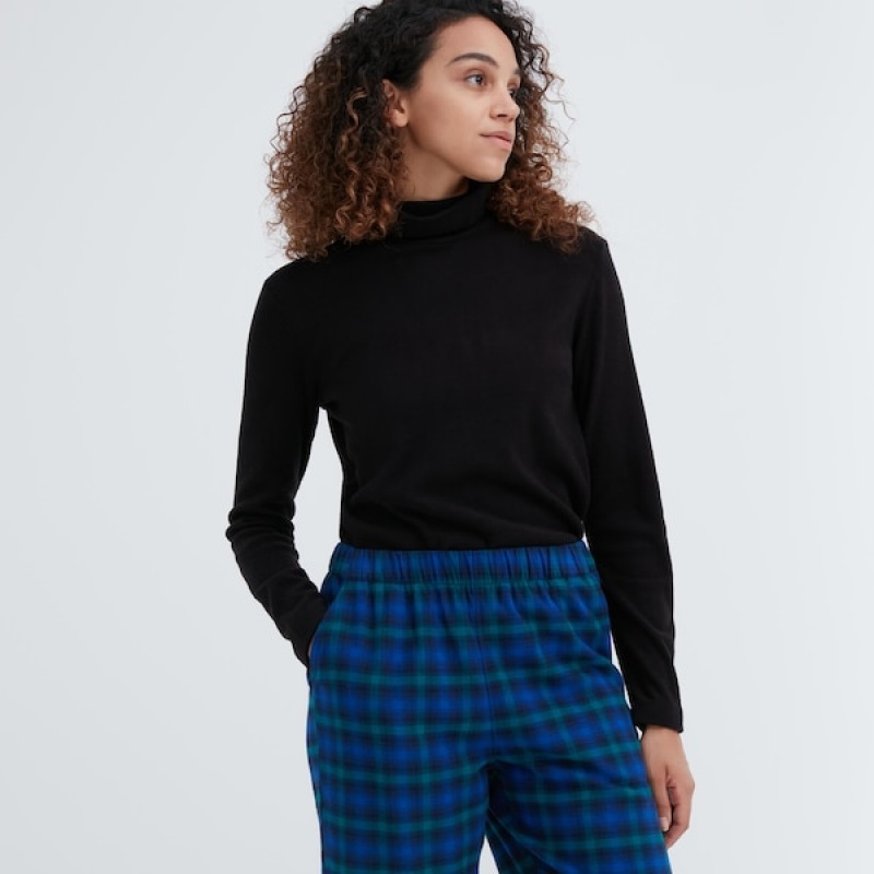 Uniqlo Flannel Checked Bukser Dame Blå | 8460-NGPBL