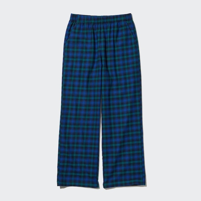 Uniqlo Flannel Checked Bukser Dame Blå | 8460-NGPBL