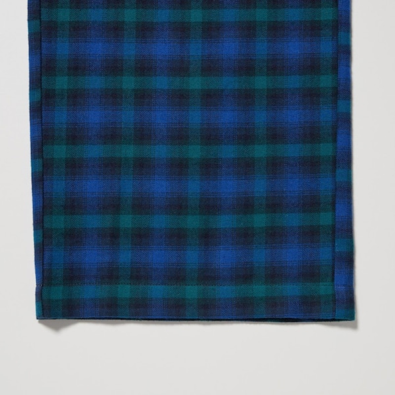 Uniqlo Flannel Checked Bukser Dame Blå | 8460-NGPBL