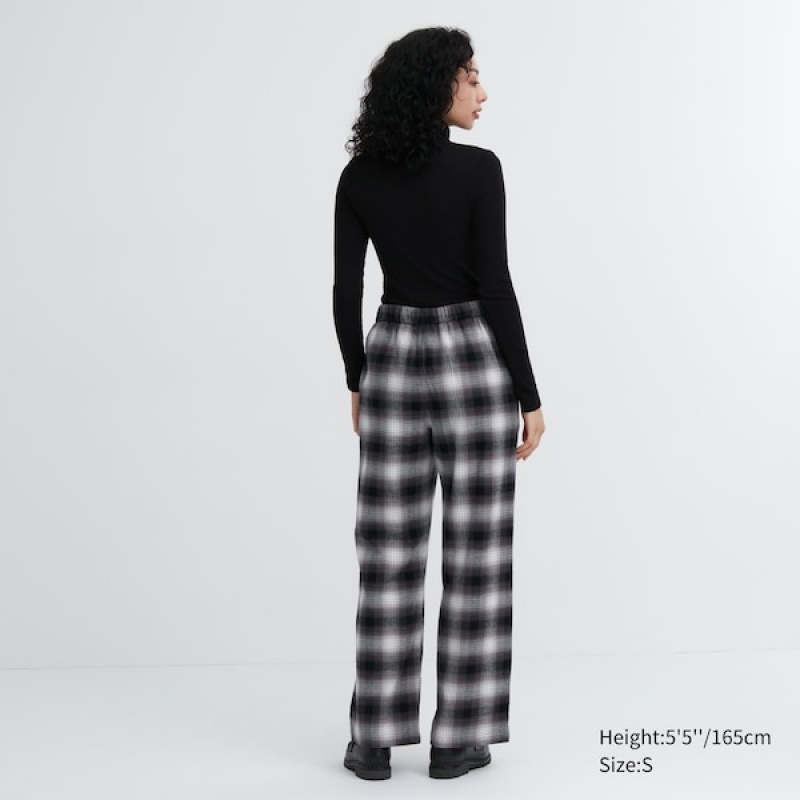 Uniqlo Flannel Checked Bukser Dame Grå | 4673-WZBAV