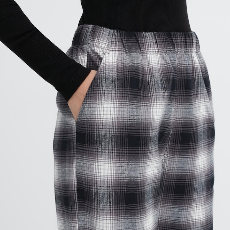 Uniqlo Flannel Checked Bukser Dame Grå | 4673-WZBAV