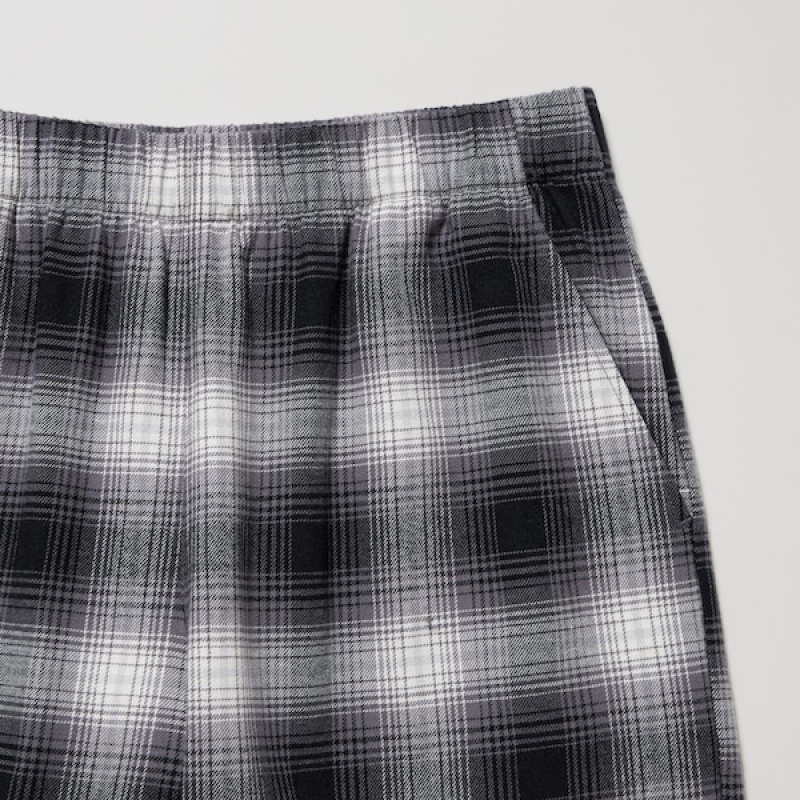 Uniqlo Flannel Checked Bukser Dame Grå | 4673-WZBAV