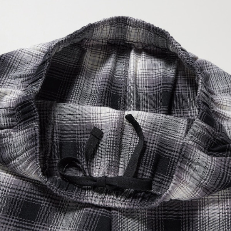 Uniqlo Flannel Checked Bukser Dame Grå | 4673-WZBAV