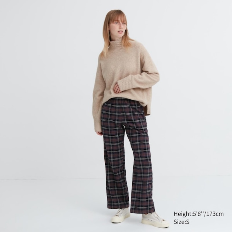 Uniqlo Flannel Checked Bukser Dame Mørkebrune | 6157-ADFPC