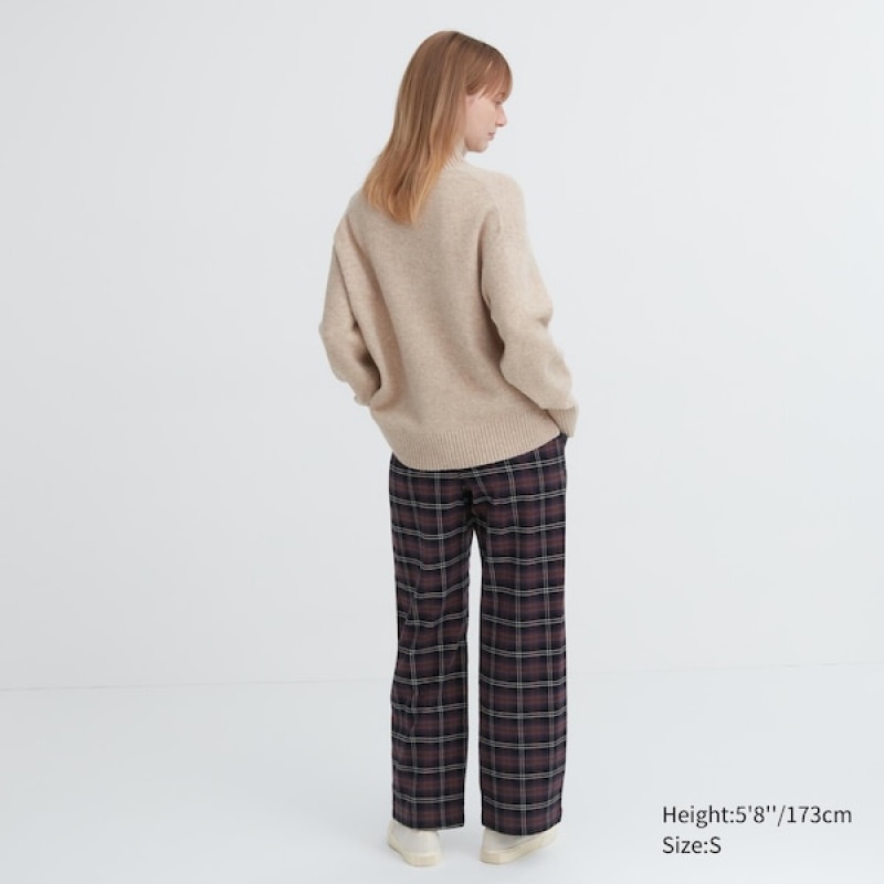 Uniqlo Flannel Checked Bukser Dame Mørkebrune | 6157-ADFPC