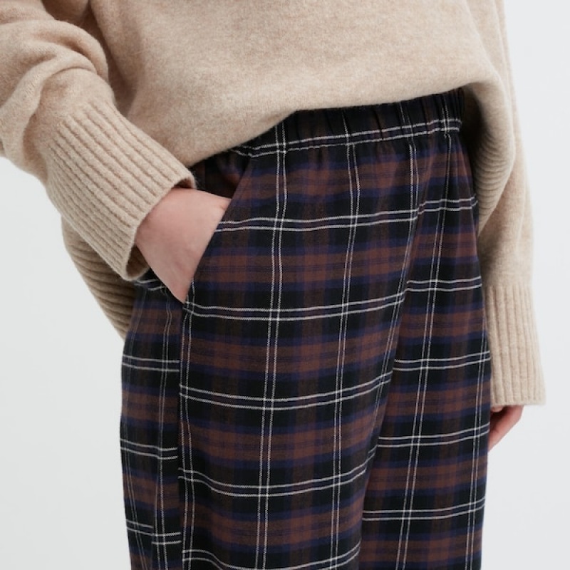 Uniqlo Flannel Checked Bukser Dame Mørkebrune | 6157-ADFPC