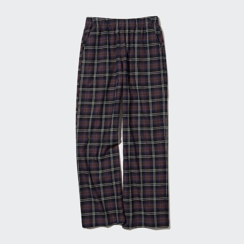 Uniqlo Flannel Checked Bukser Dame Mørkebrune | 6157-ADFPC