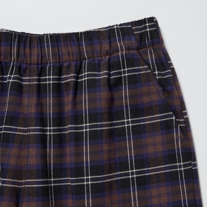 Uniqlo Flannel Checked Bukser Dame Mørkebrune | 6157-ADFPC