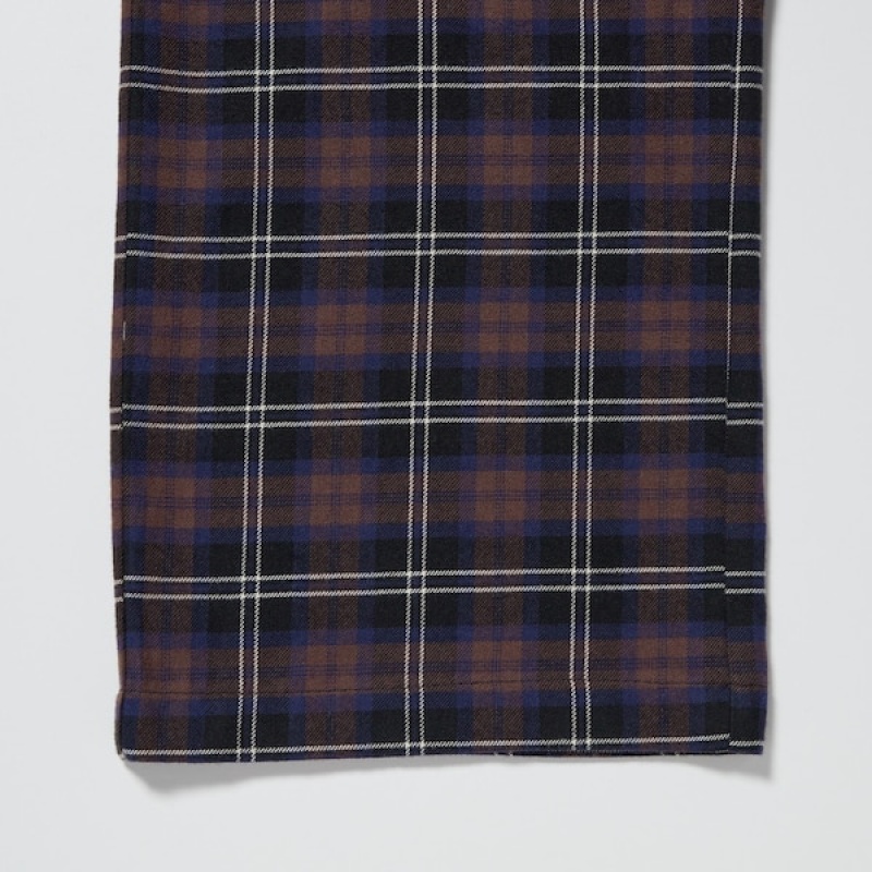 Uniqlo Flannel Checked Bukser Dame Mørkebrune | 6157-ADFPC