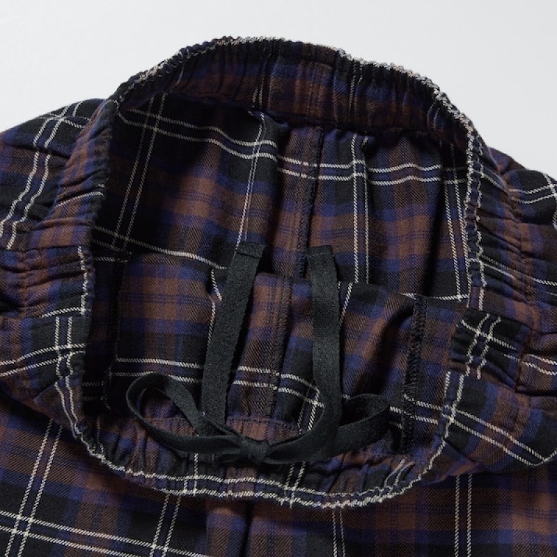 Uniqlo Flannel Checked Bukser Dame Mørkebrune | 6157-ADFPC