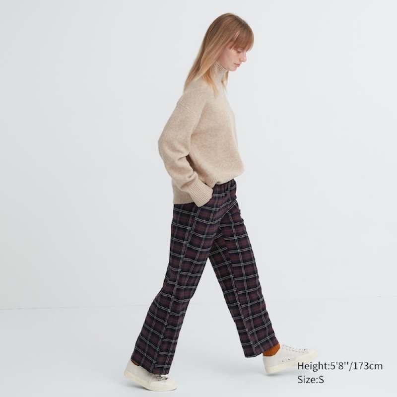 Uniqlo Flannel Checked Bukser Dame Mørkebrune | 6157-ADFPC