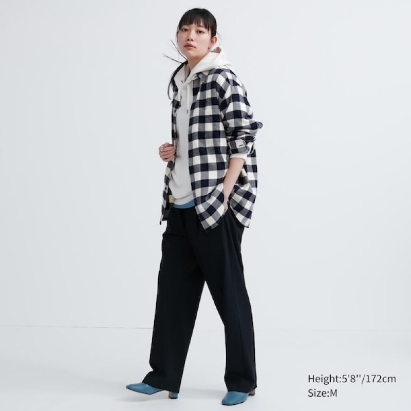 Uniqlo Flannel Checked Long-Sleeve Skjorte Dame Blå | 6548-PSKUH