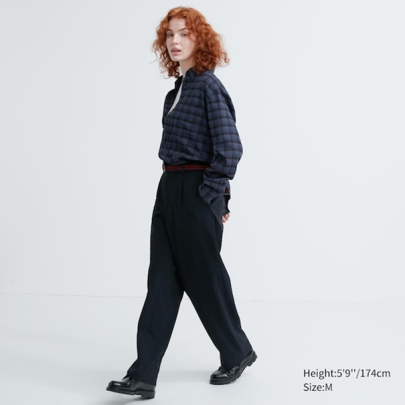 Uniqlo Flannel Checked Long-Sleeve Skjorte Dame Blå | 4052-RXUBS