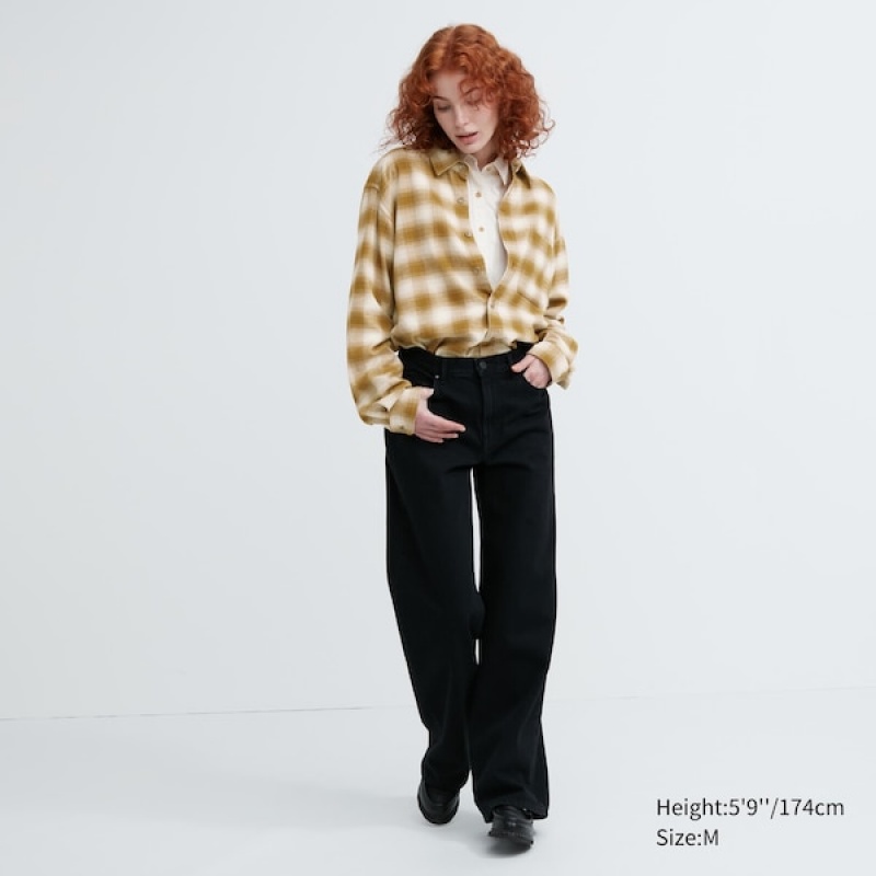 Uniqlo Flannel Checked Long-Sleeve Skjorte Dame Gul | 6287-ZVQTF