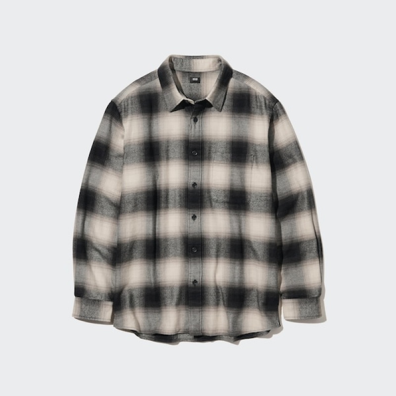 Uniqlo Flannel Checked Long-Sleeve Skjorte Dame Sort | 5497-XBAJT