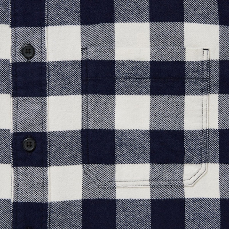 Uniqlo Flannel Checked Long-Sleeve Skjorte Herre Blå | 9801-VEWNU