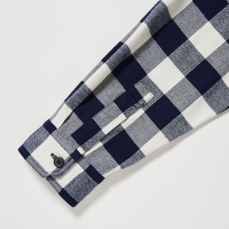 Uniqlo Flannel Checked Long-Sleeve Skjorte Herre Blå | 9801-VEWNU