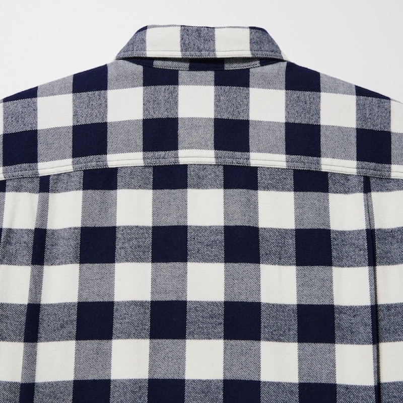 Uniqlo Flannel Checked Long-Sleeve Skjorte Herre Blå | 9801-VEWNU