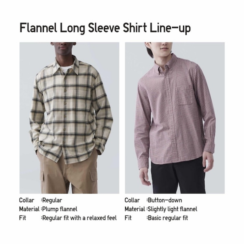 Uniqlo Flannel Checked Long-Sleeve Skjorte Herre Blå | 9801-VEWNU